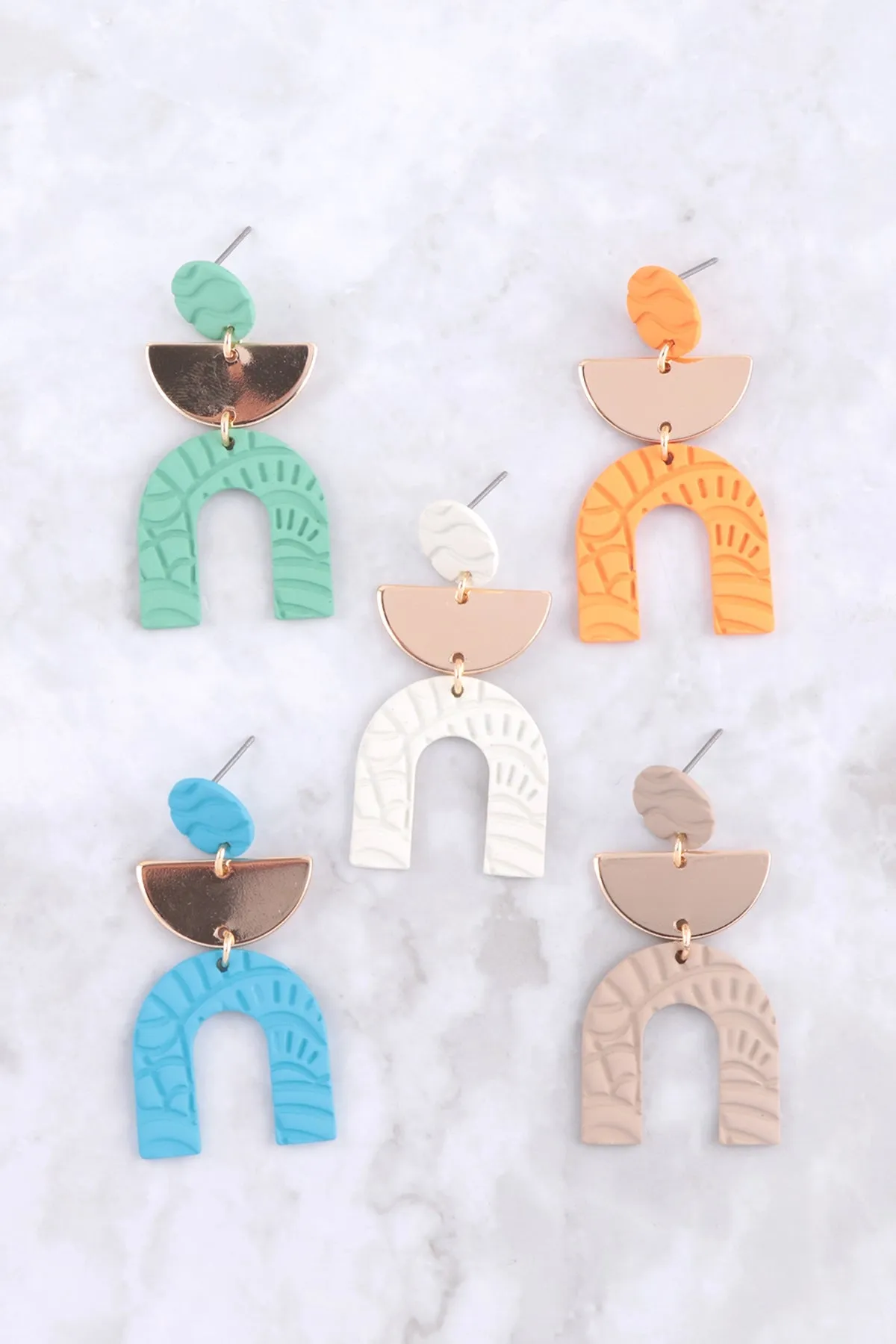 COLOR ROUND POST HALF CIRCLE U PATTER DROP LINK EARRINGS