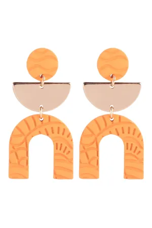 COLOR ROUND POST HALF CIRCLE U PATTER DROP LINK EARRINGS