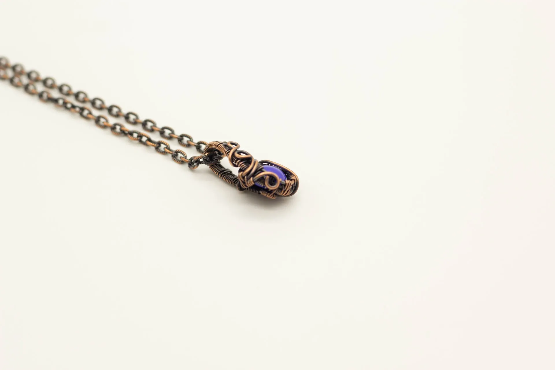 Copper Mini Pendant with Bright Blue Fused Glass Accent