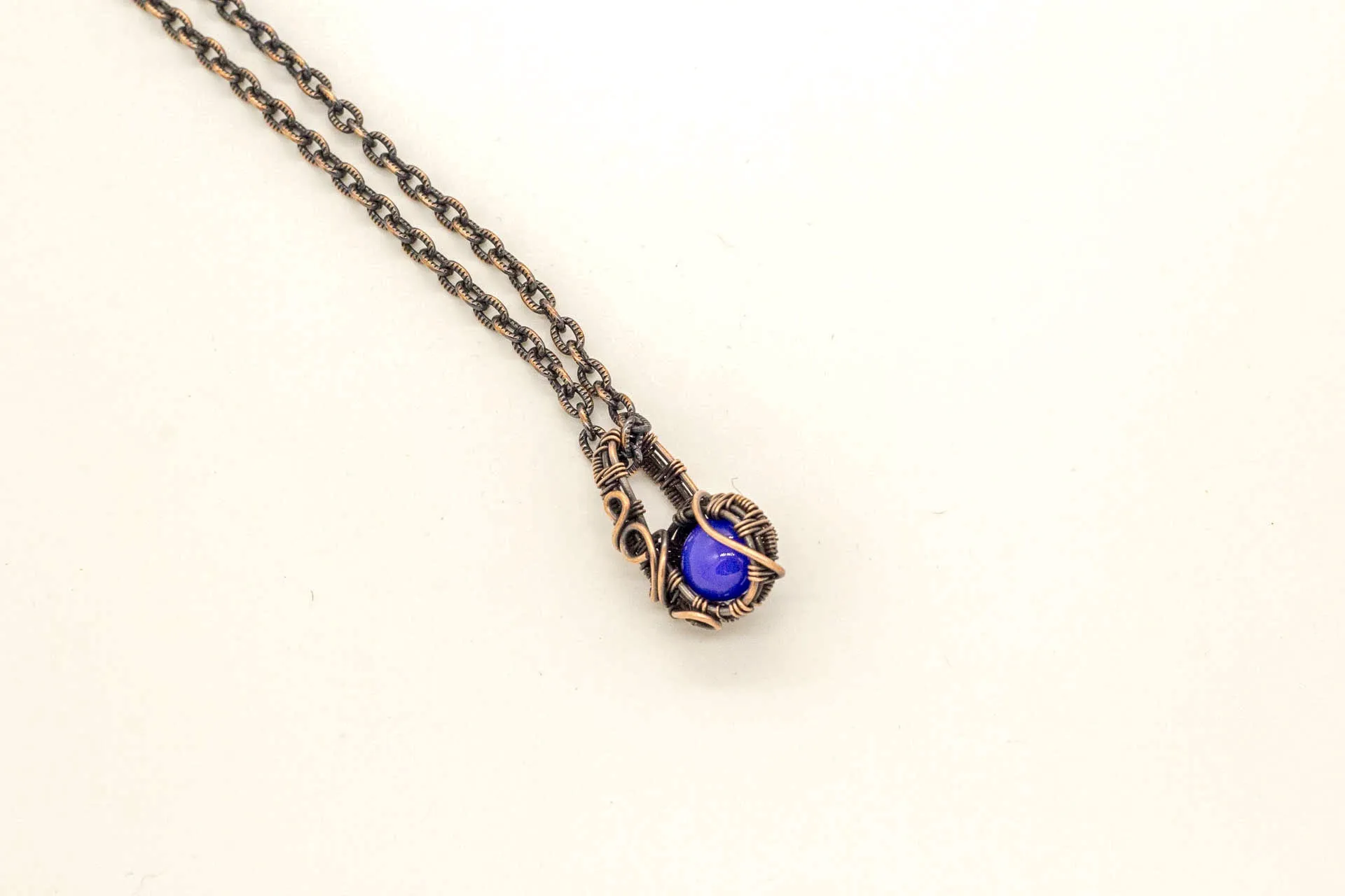 Copper Mini Pendant with Bright Blue Fused Glass Accent