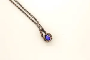 Copper Mini Pendant with Bright Blue Fused Glass Accent