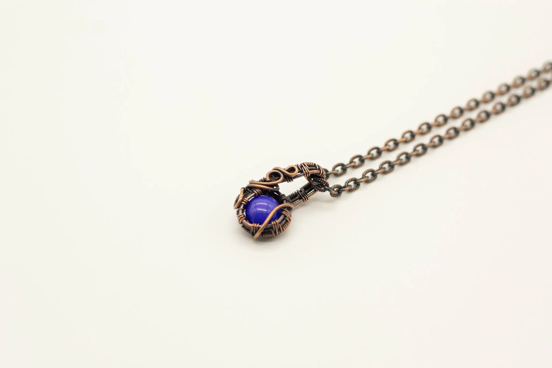 Copper Mini Pendant with Bright Blue Fused Glass Accent