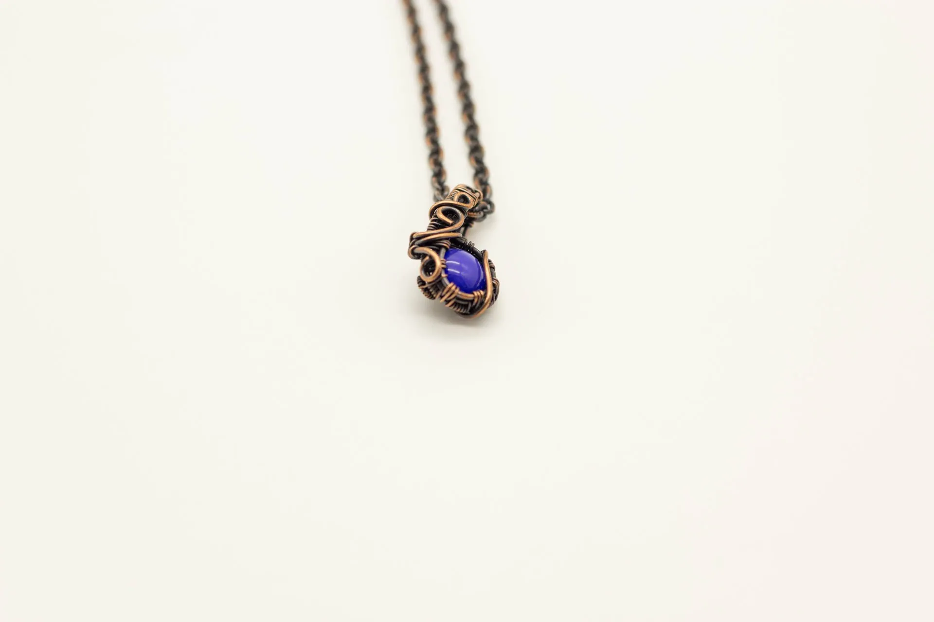 Copper Mini Pendant with Bright Blue Fused Glass Accent