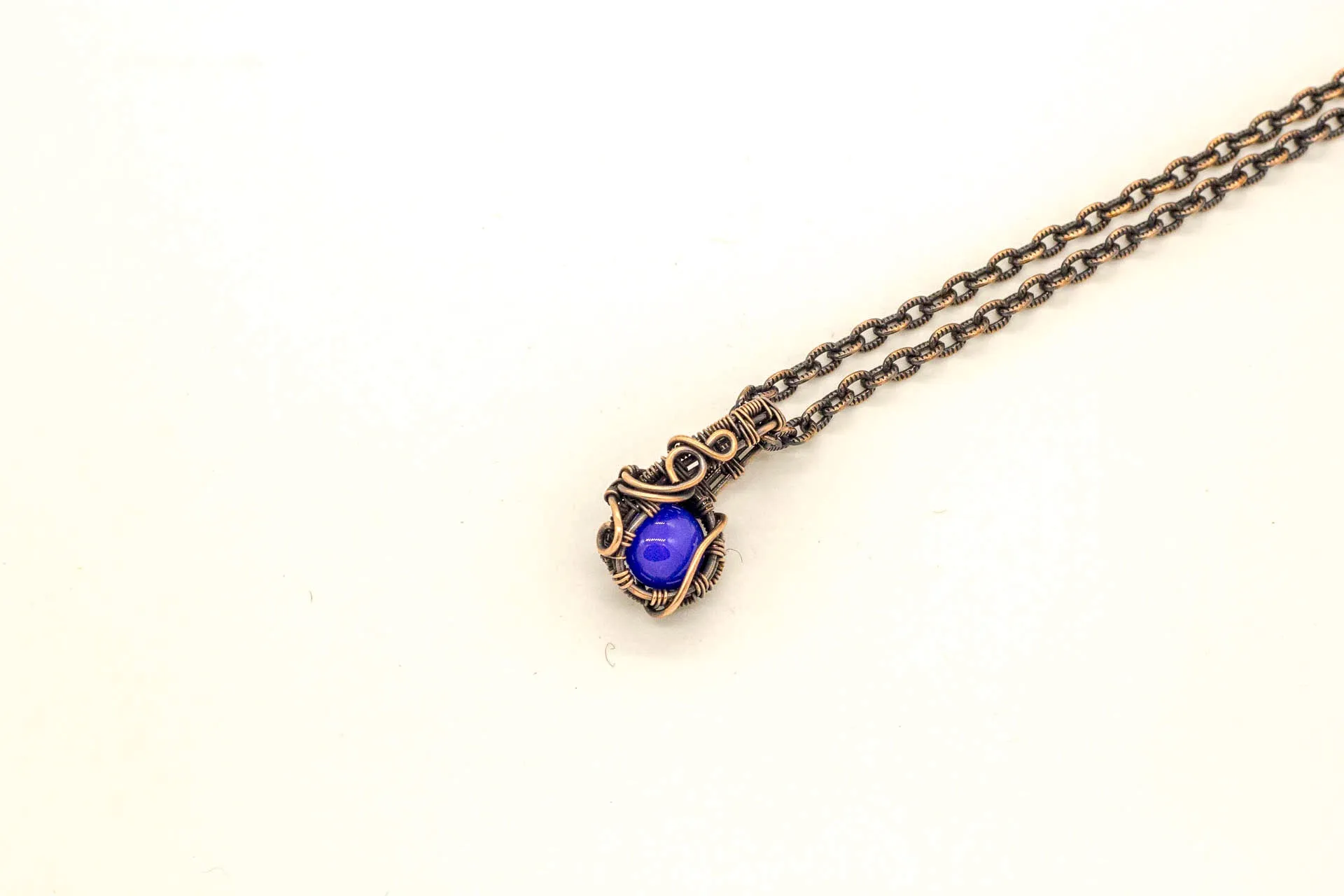 Copper Mini Pendant with Bright Blue Fused Glass Accent