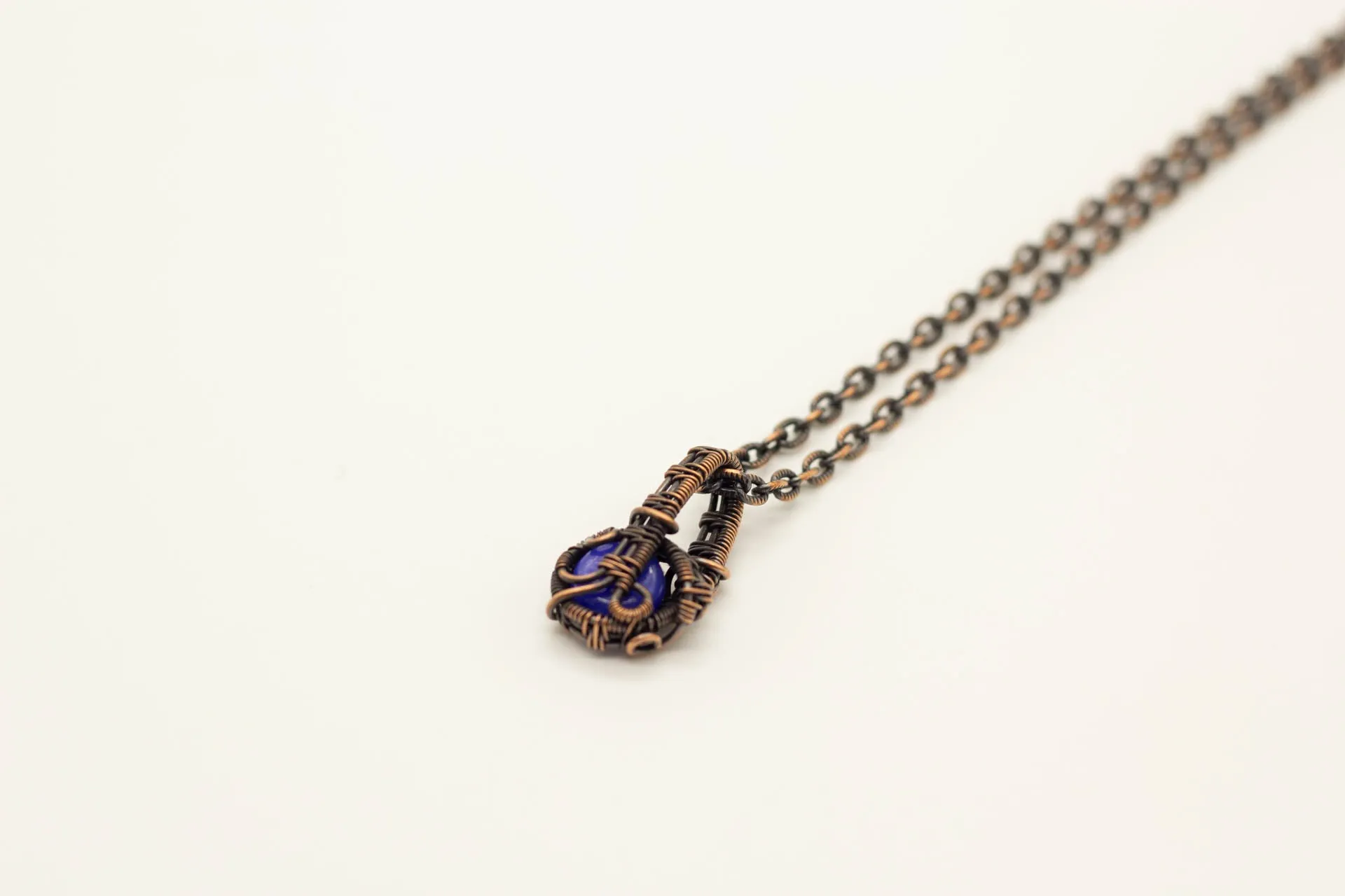 Copper Mini Pendant with Bright Blue Fused Glass Accent