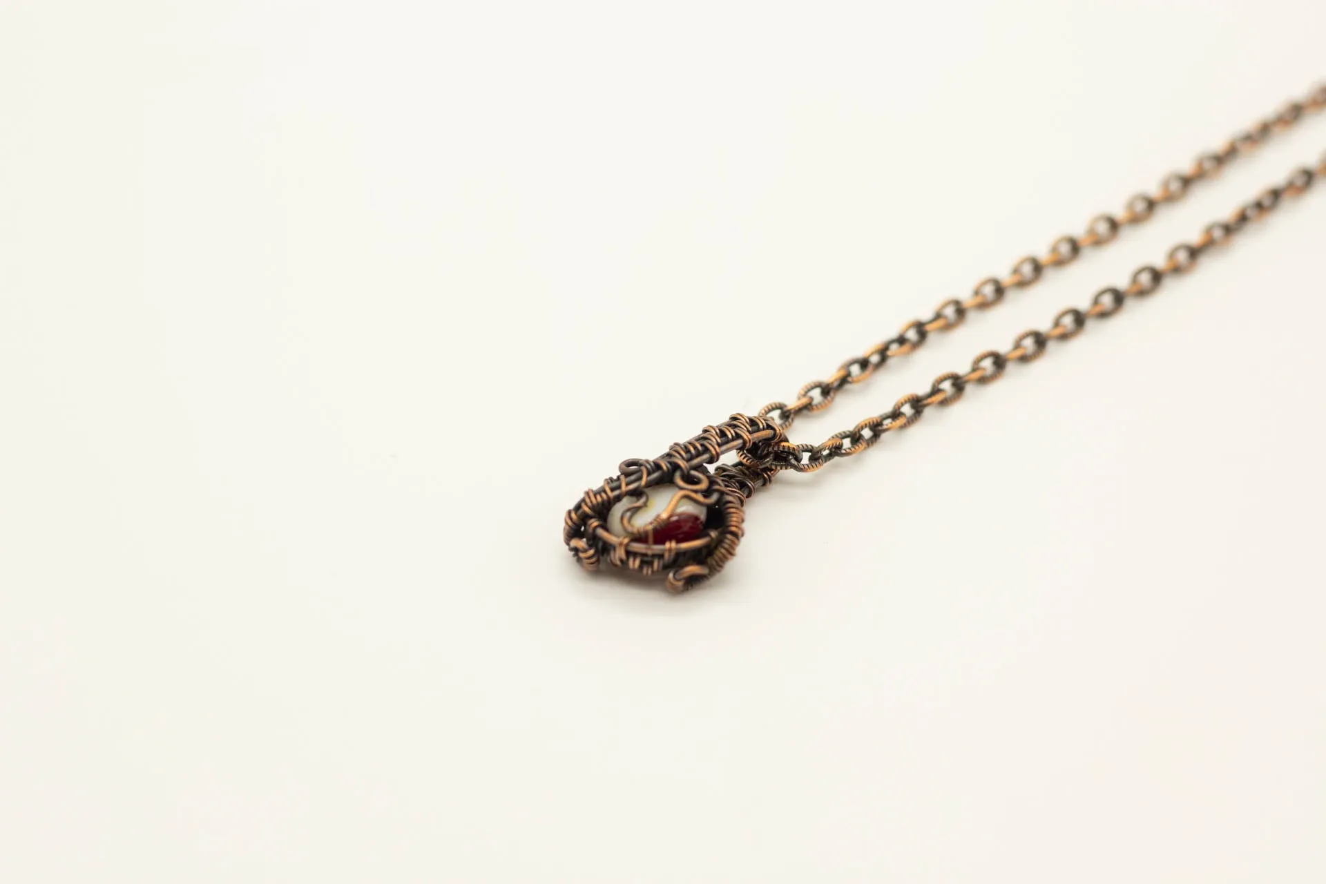 Copper Mini Pendant with Bright Red Fused Glass Accent