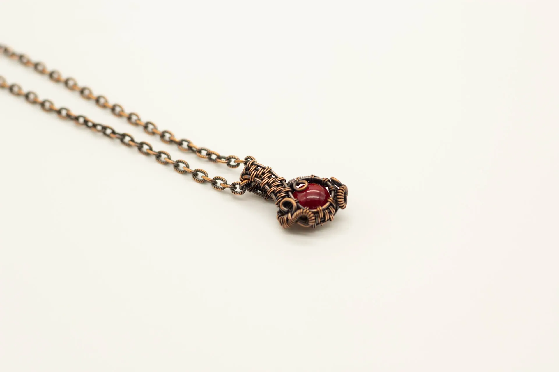 Copper Mini Pendant with Bright Red Fused Glass Accent
