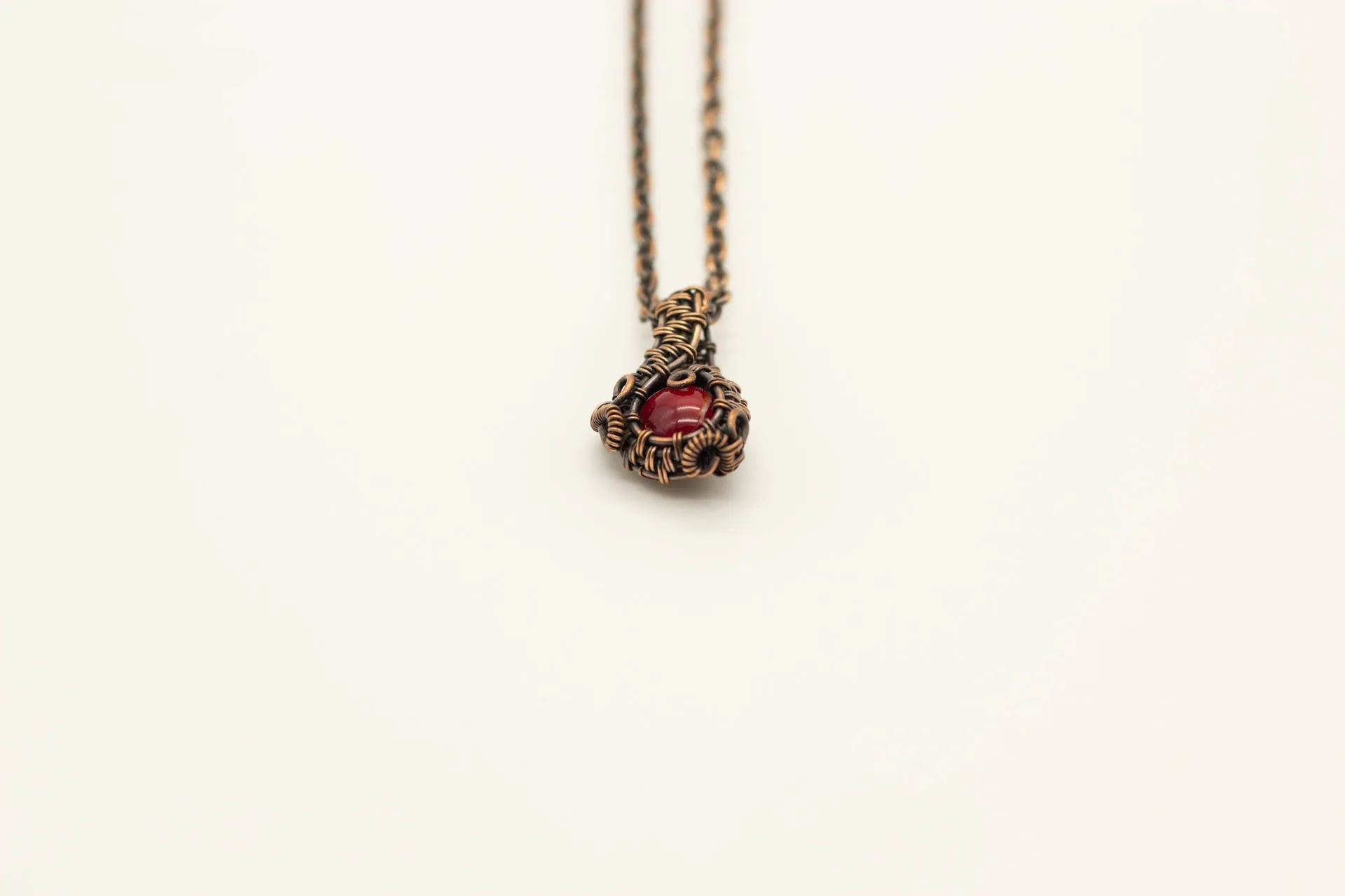 Copper Mini Pendant with Bright Red Fused Glass Accent
