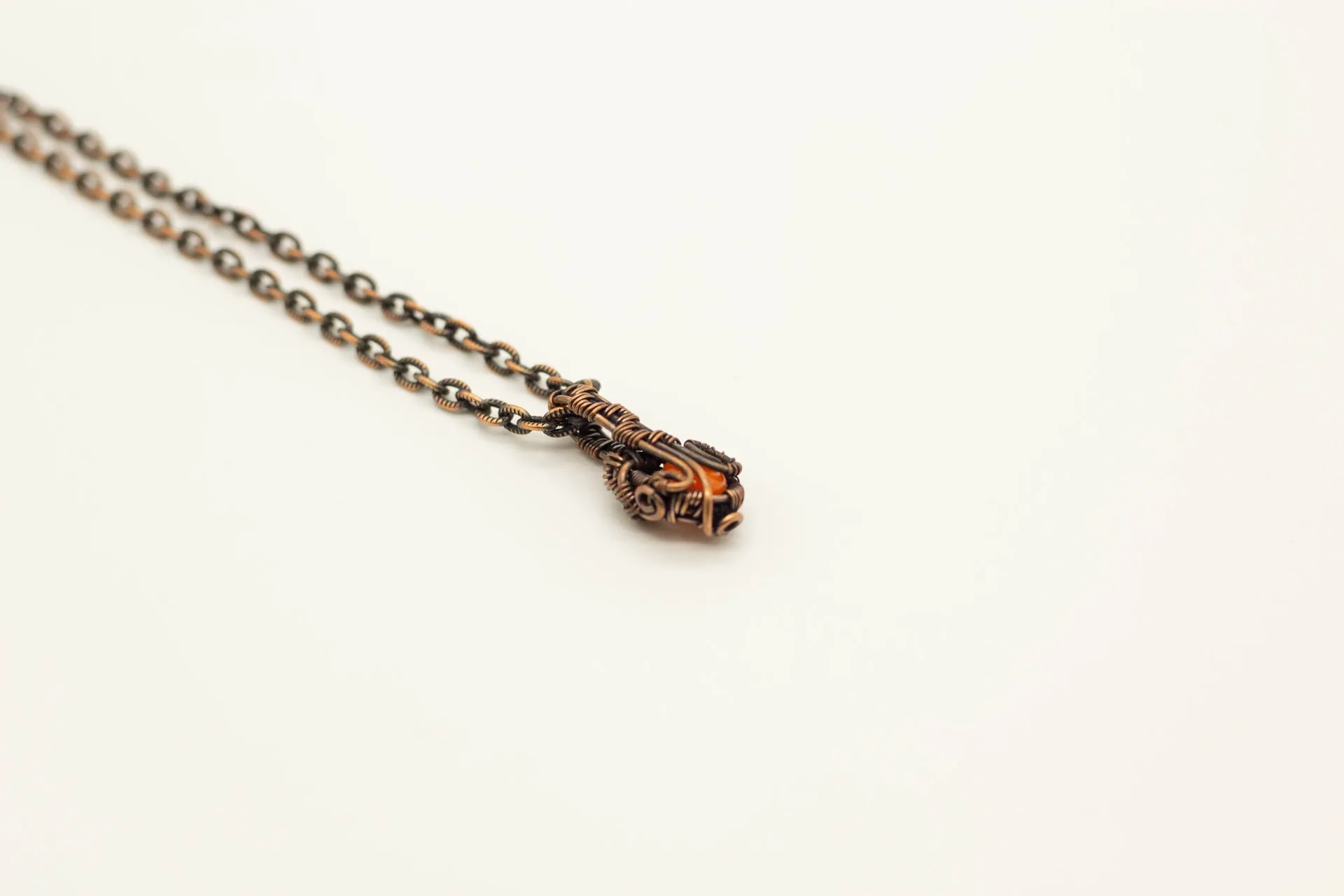 Copper Mini Pendant with Orange Fused Glass Accent