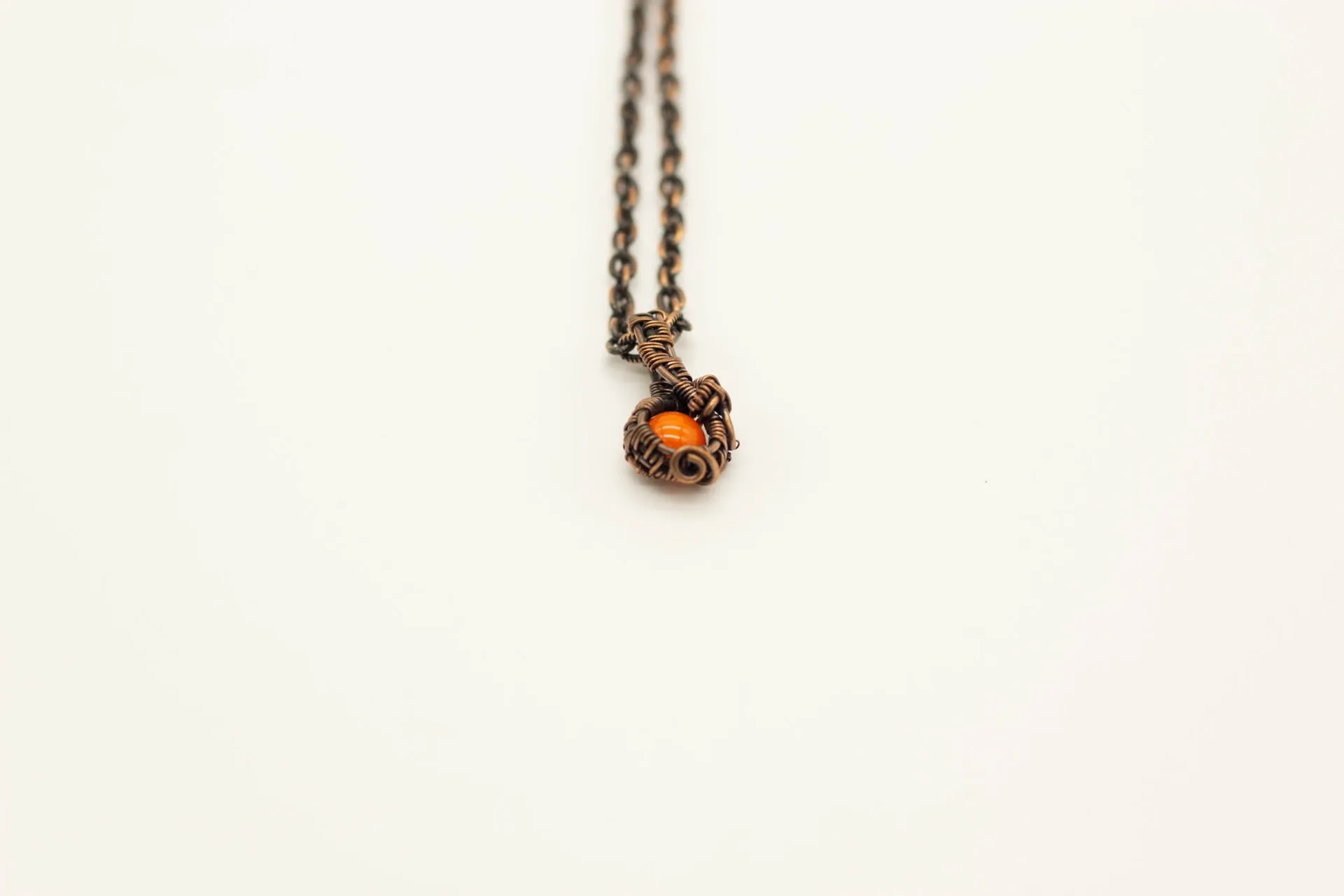 Copper Mini Pendant with Orange Fused Glass Accent