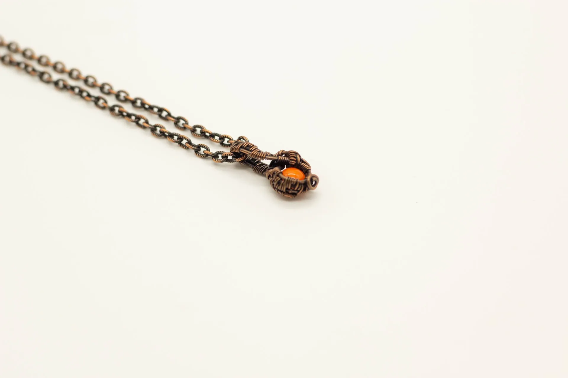 Copper Mini Pendant with Orange Fused Glass Accent