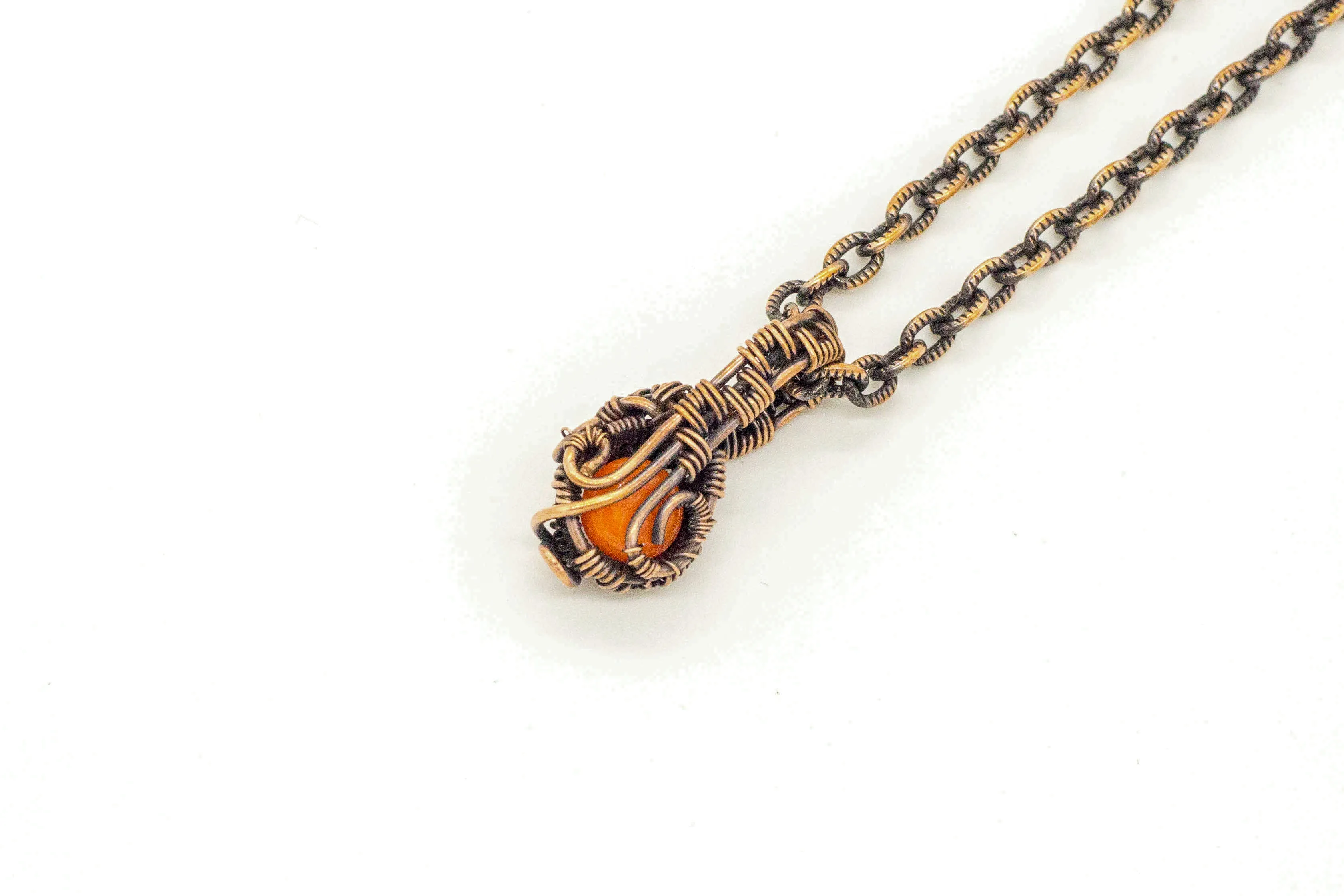 Copper Mini Pendant with Orange Fused Glass Accent