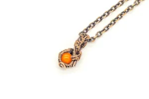 Copper Mini Pendant with Orange Fused Glass Accent