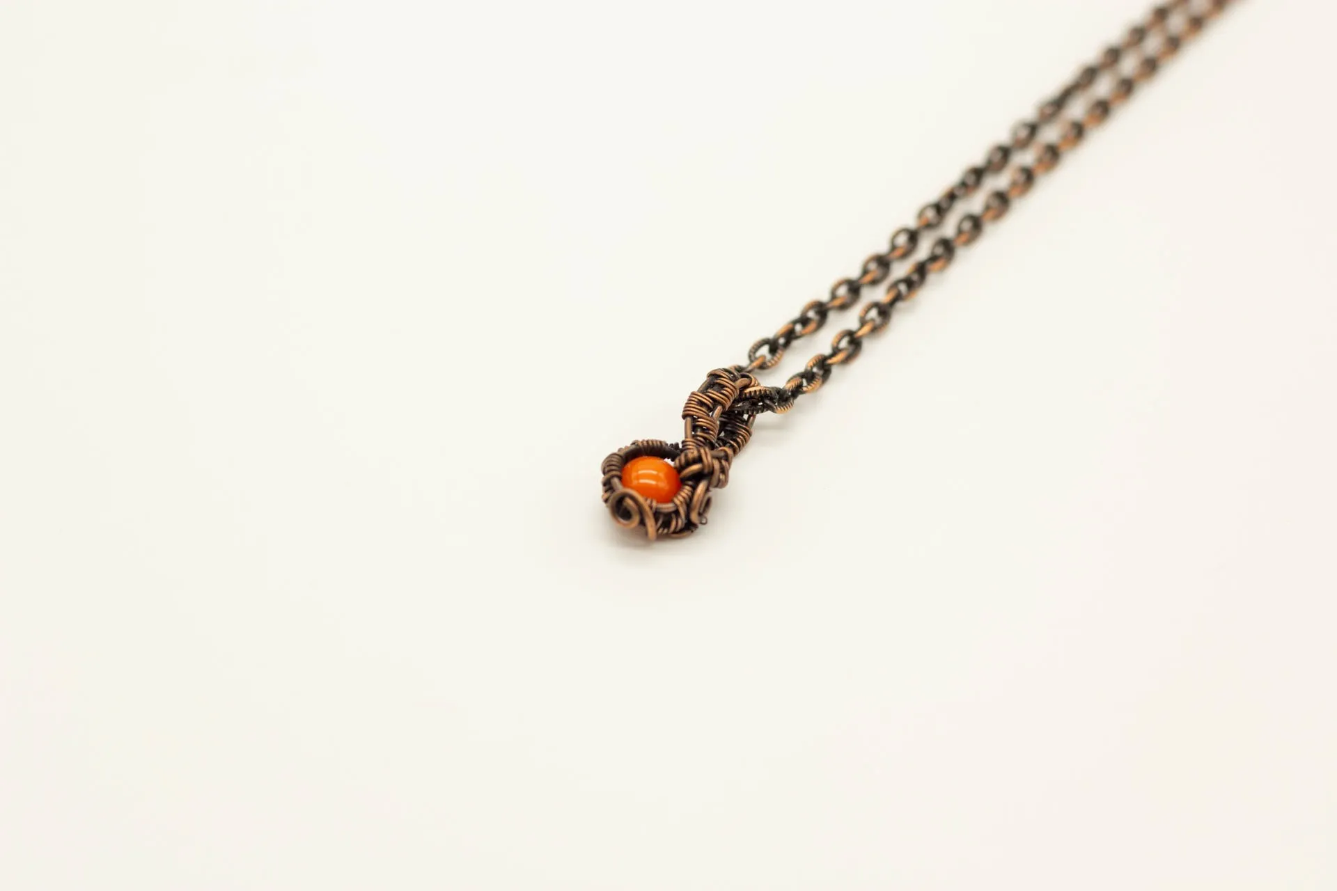 Copper Mini Pendant with Orange Fused Glass Accent