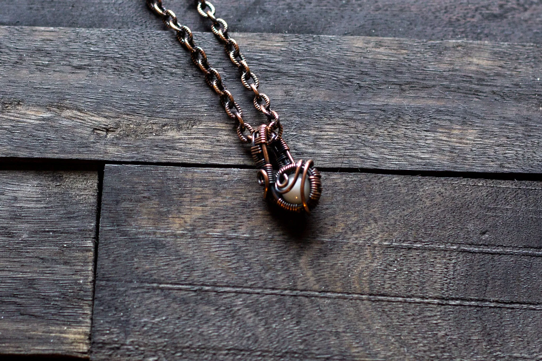 Copper Mini Pendant with White Fused Glass Accent