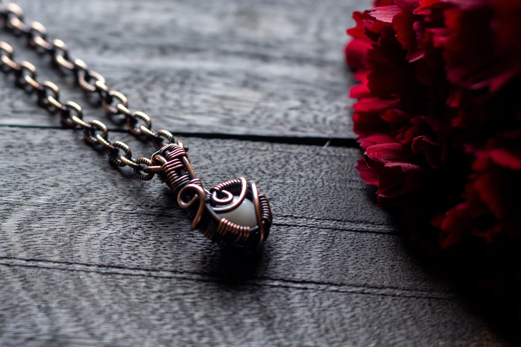 Copper Mini Pendant with White Fused Glass Accent