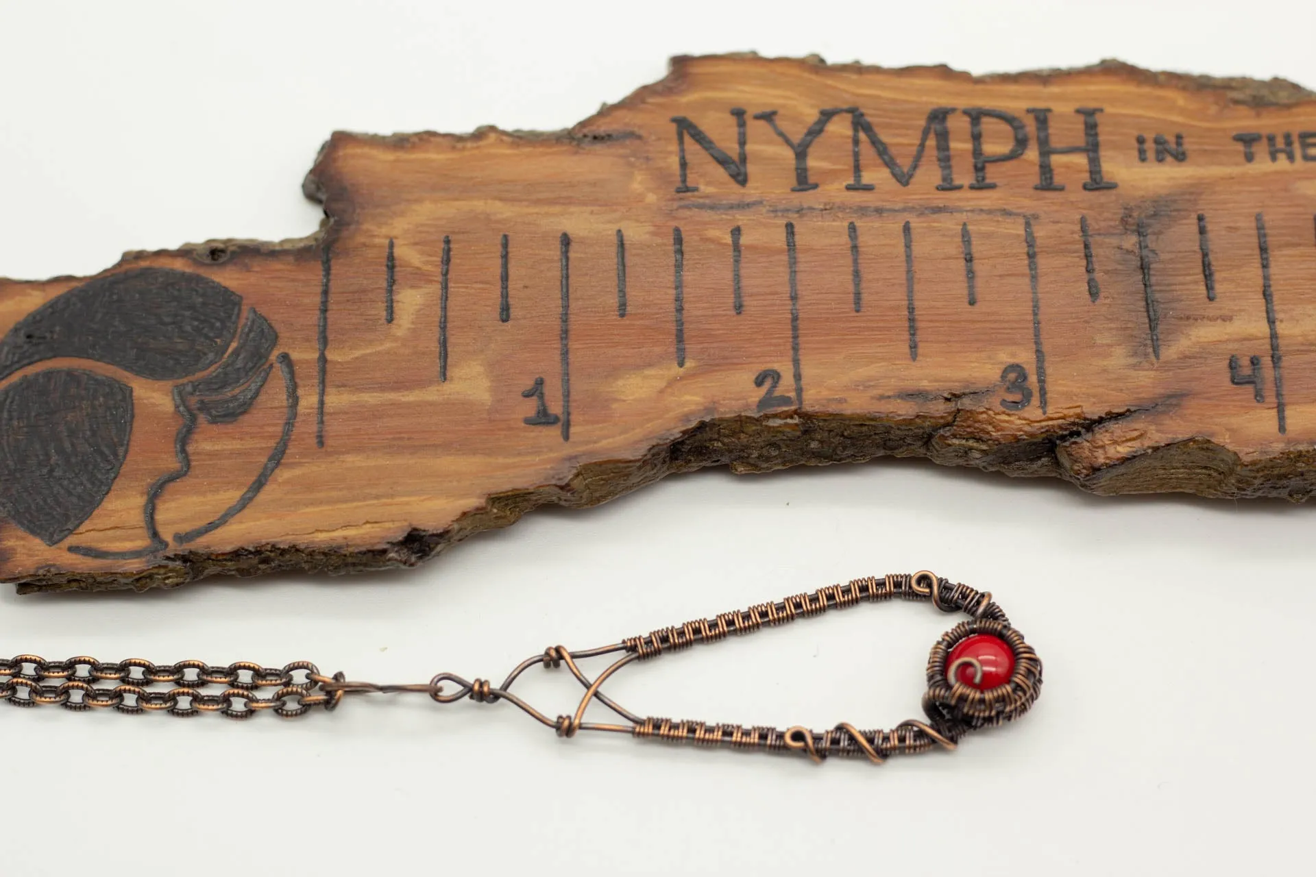 Copper Teardrop Pendant with Bright Red Fused Glass Accent