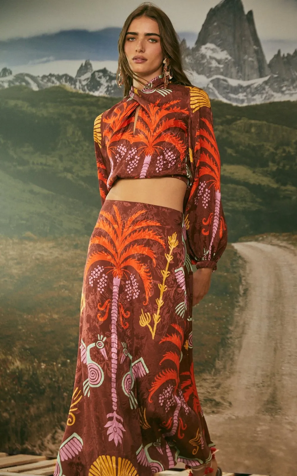Cosmogony Tobacco Candente Midi Skirt