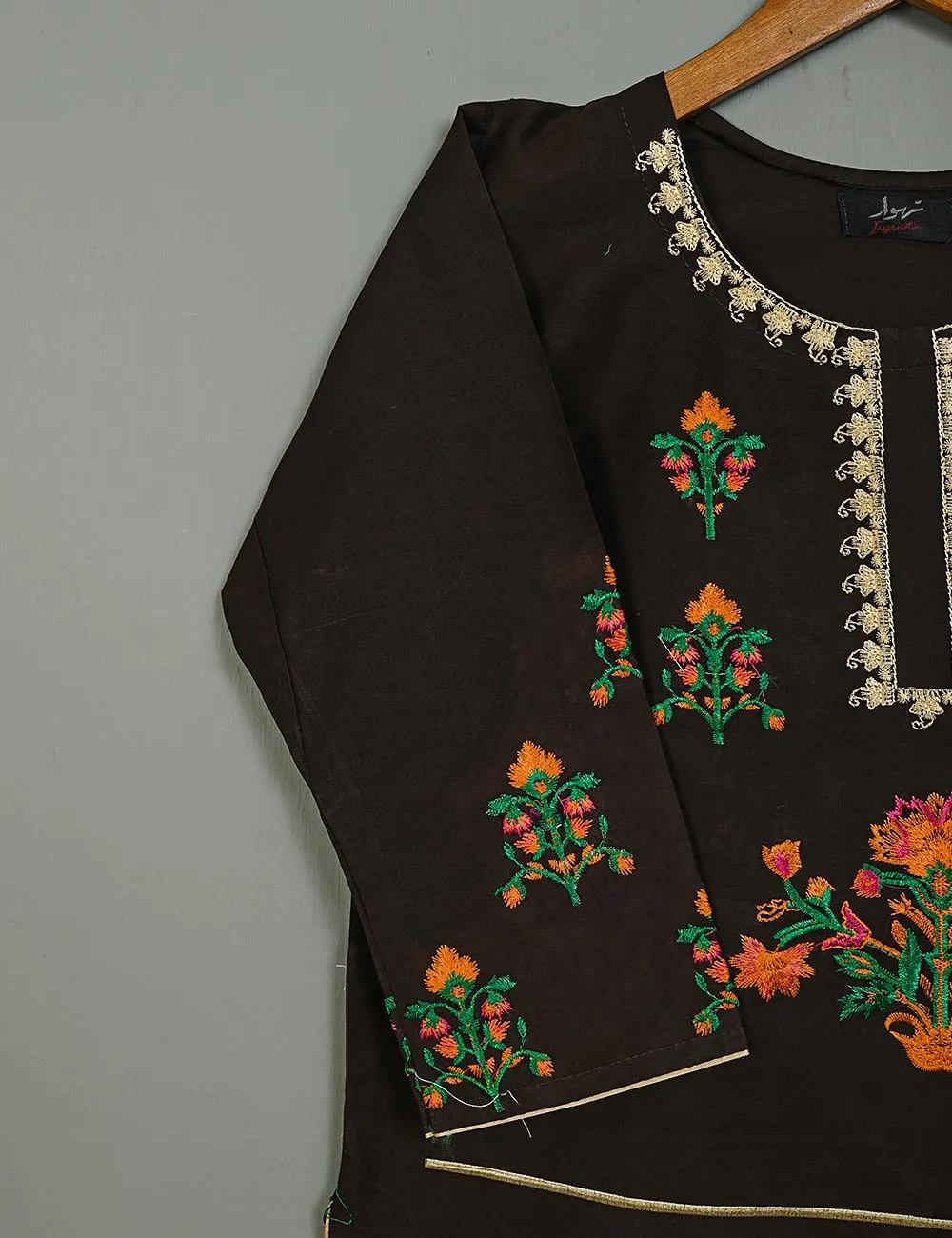 Cotton Embroidered Stitched Kurti - Glorious hues (TS-042A-Brown)