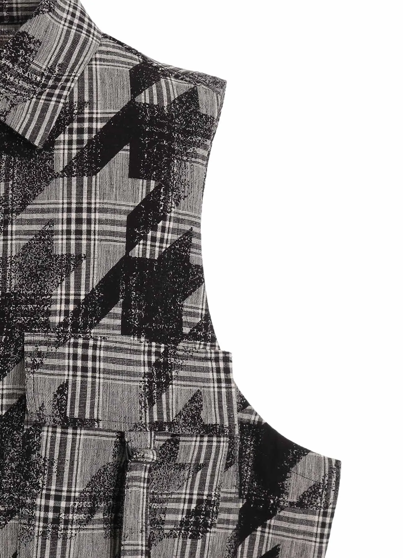 COTTON/LINEN PLAID×BIG HOUNDSTOOTH SLEEVELESS SHIRT DRESS
