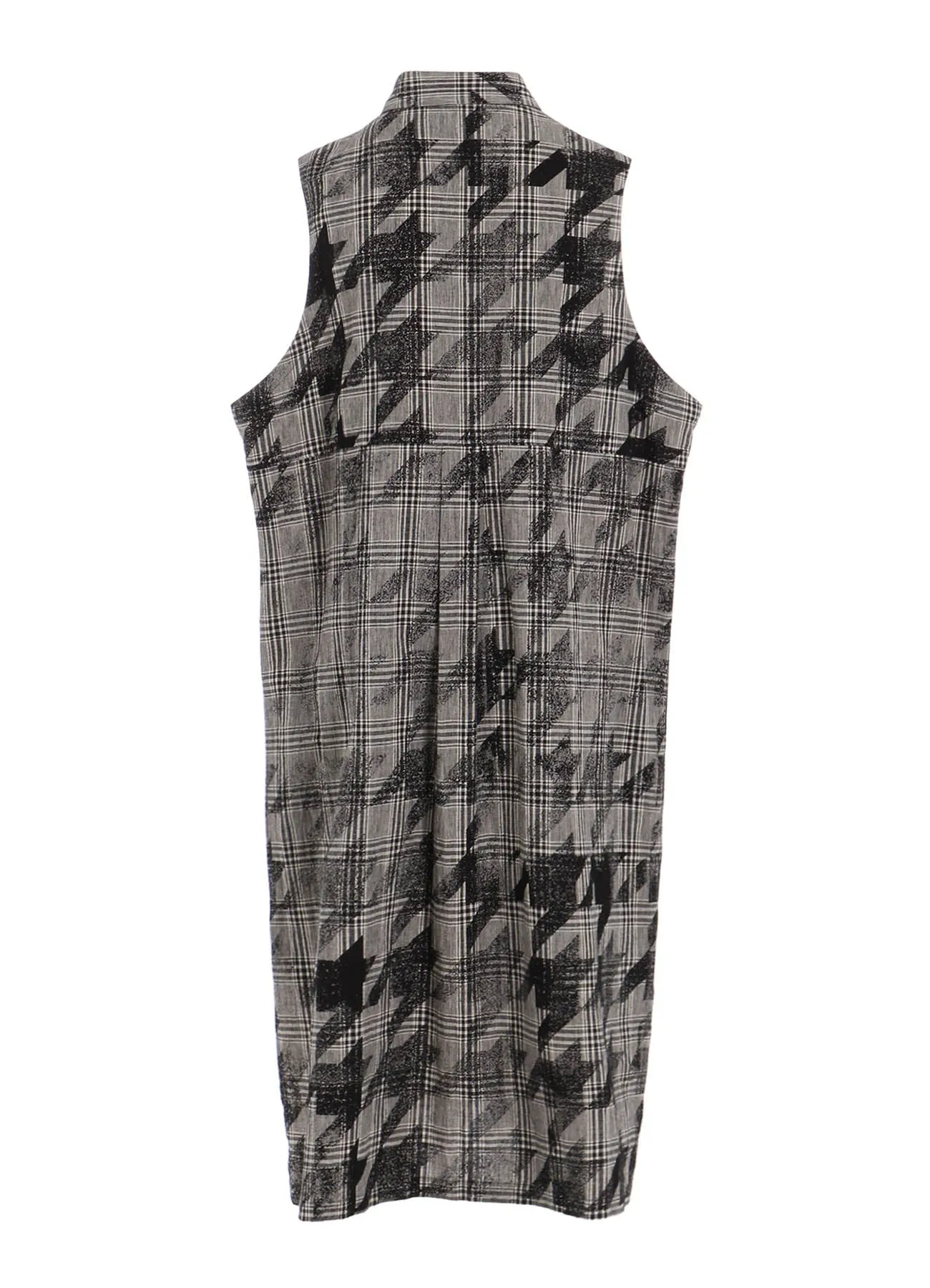 COTTON/LINEN PLAID×BIG HOUNDSTOOTH SLEEVELESS SHIRT DRESS