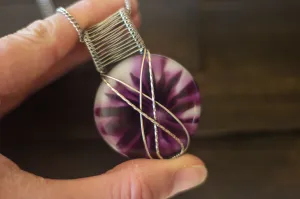 Crisscross Sterling Silver Pendant with Purple and White Fused Glass