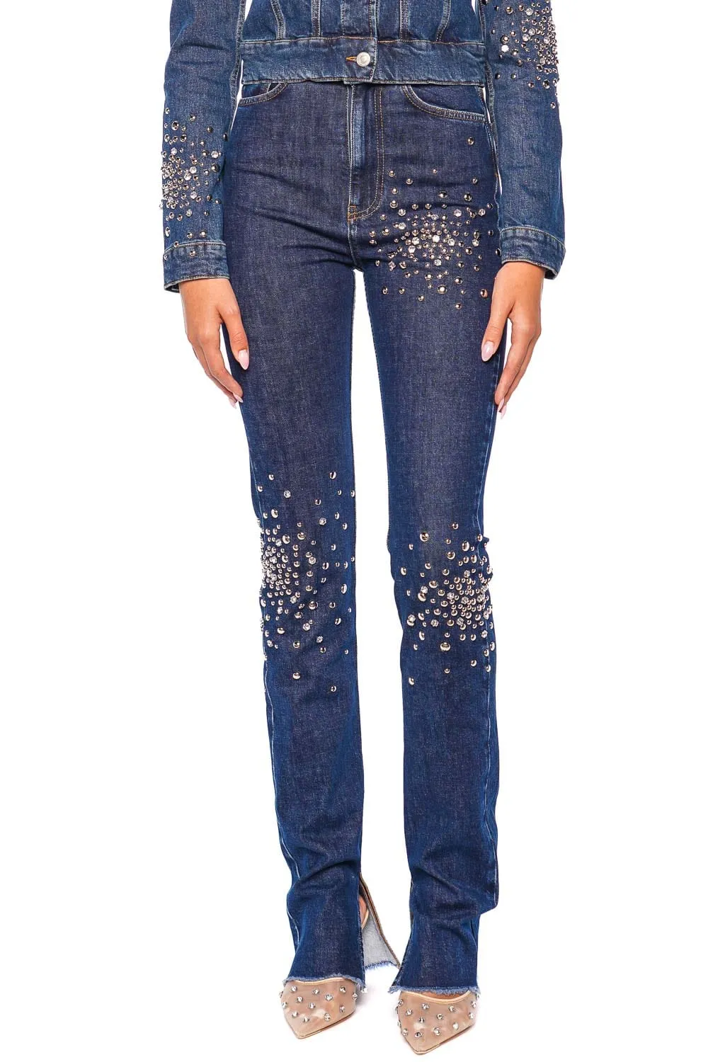 Crystal Embellished Side Slit Skinny Jean
