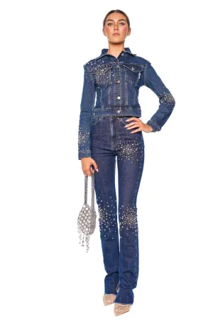 Crystal Embellished Side Slit Skinny Jean