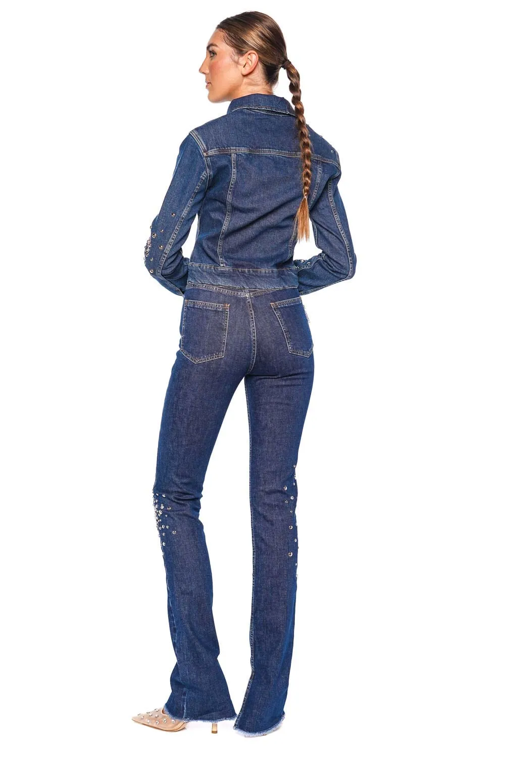 Crystal Embellished Side Slit Skinny Jean
