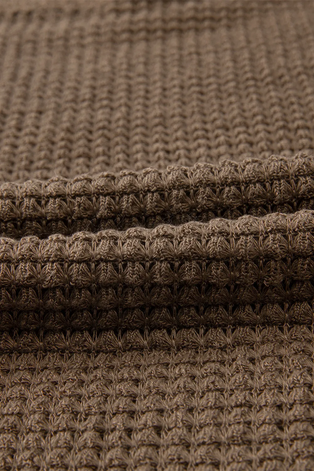 Dark Brown Waffle Knit Drop Shoulder Long Sleeve Top