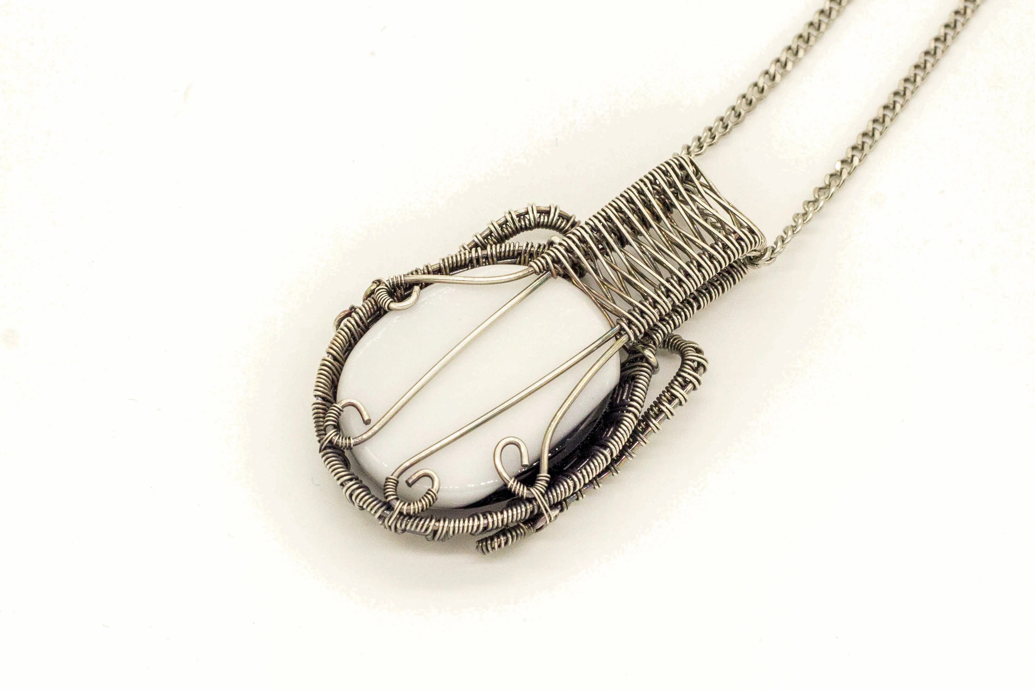 Deep Purple Fused Glass and Sterling Silver Wire Wrapped Pendant