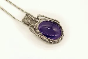 Deep Purple Fused Glass and Sterling Silver Wire Wrapped Pendant