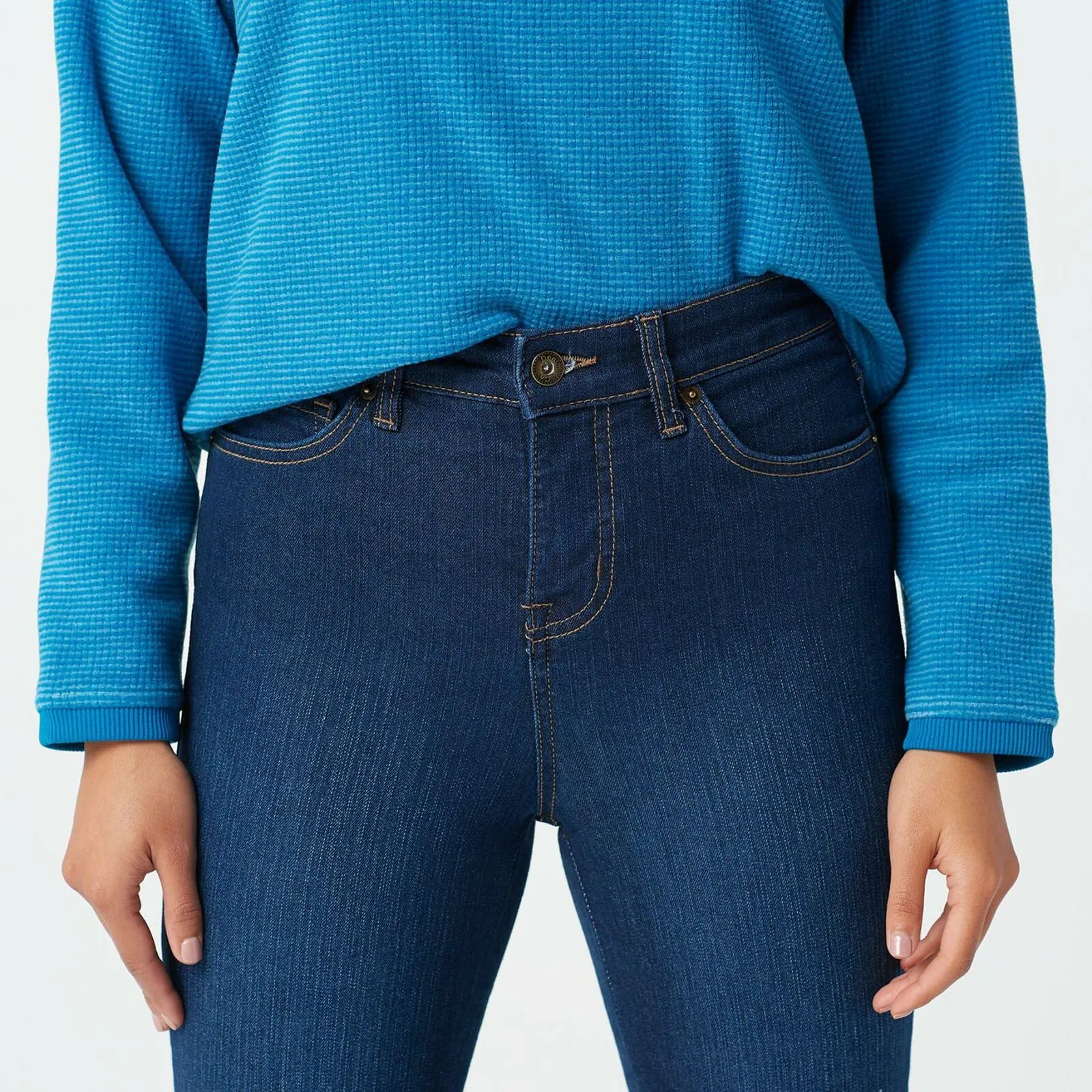 Denim & Co Women's Slim Straight Jeans With Hem Embroidery