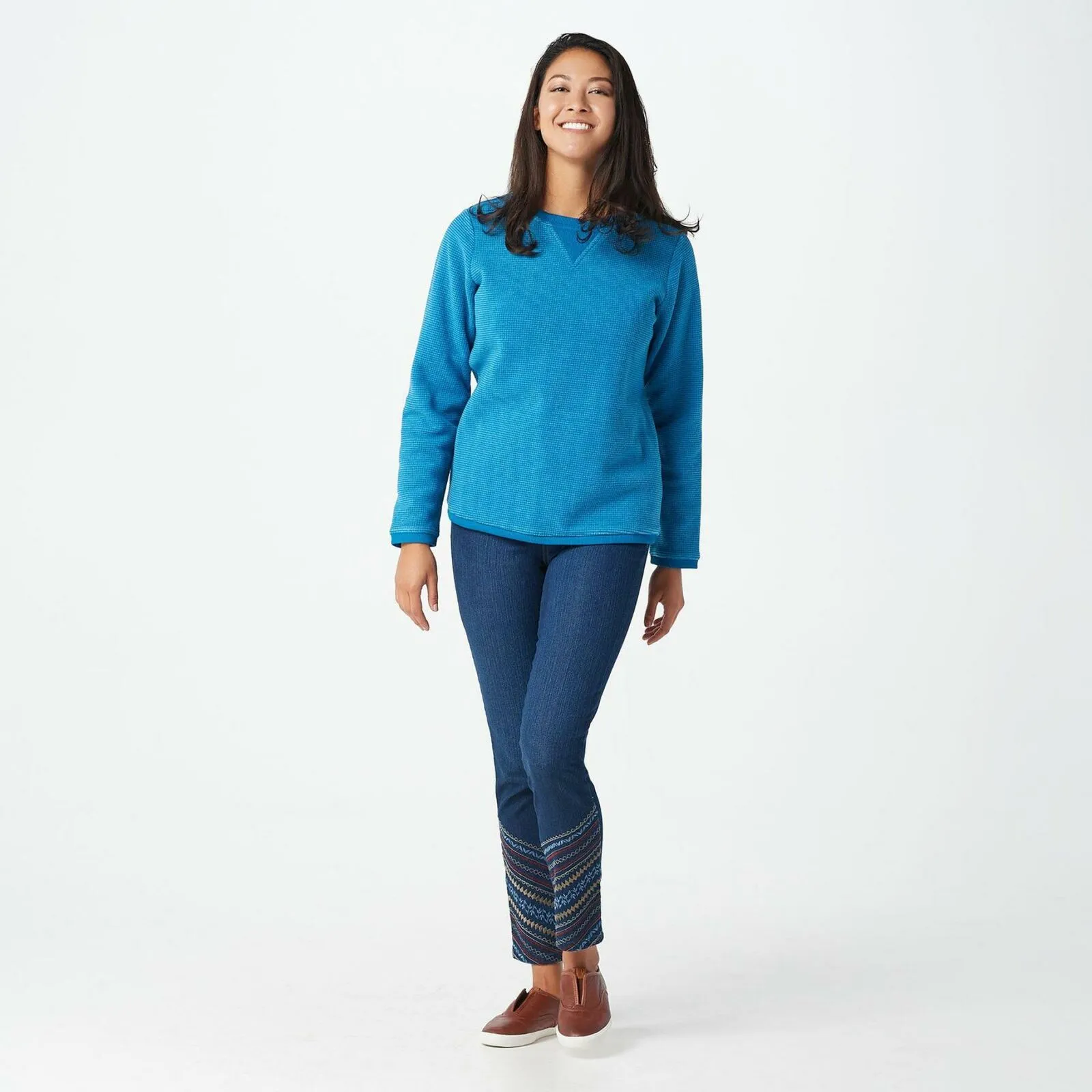 Denim & Co Women's Slim Straight Jeans With Hem Embroidery