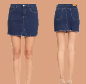 Denim Blue Frayed Hem Mini Skirt