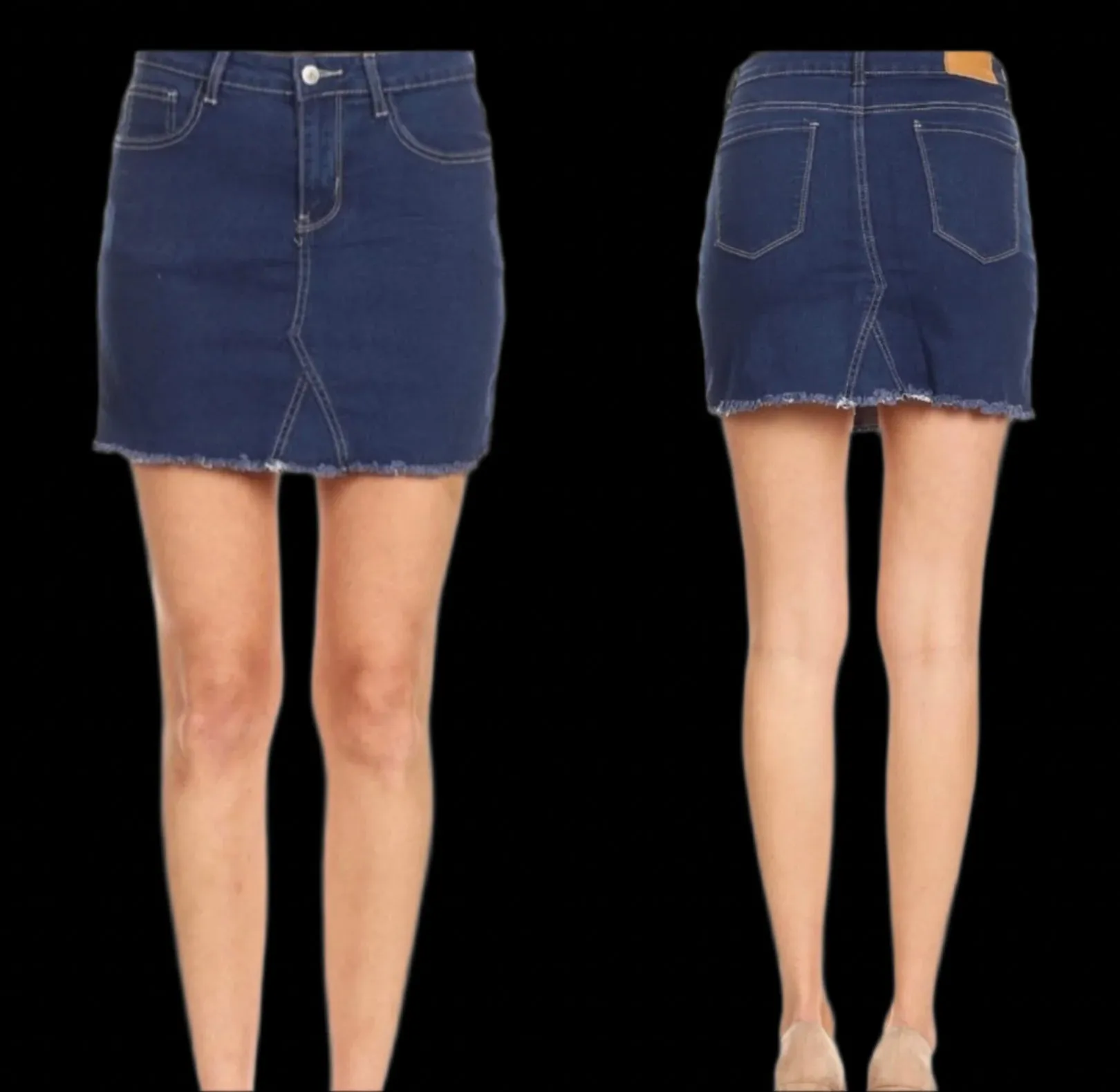 Denim Blue Frayed Hem Mini Skirt