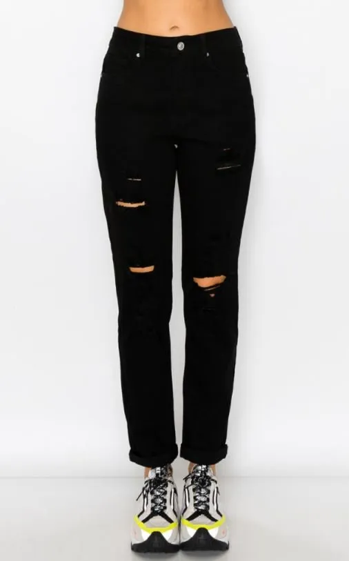 DESTROYED CUFF BOYFRIEND JEANS