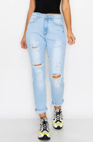 DESTROYED CUFF BOYFRIEND JEANS