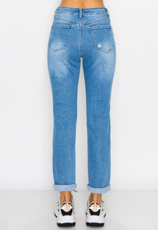 DESTROYED CUFF BOYFRIEND JEANS