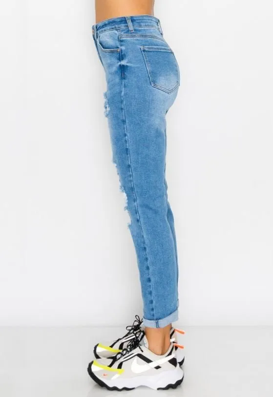 DESTROYED CUFF BOYFRIEND JEANS