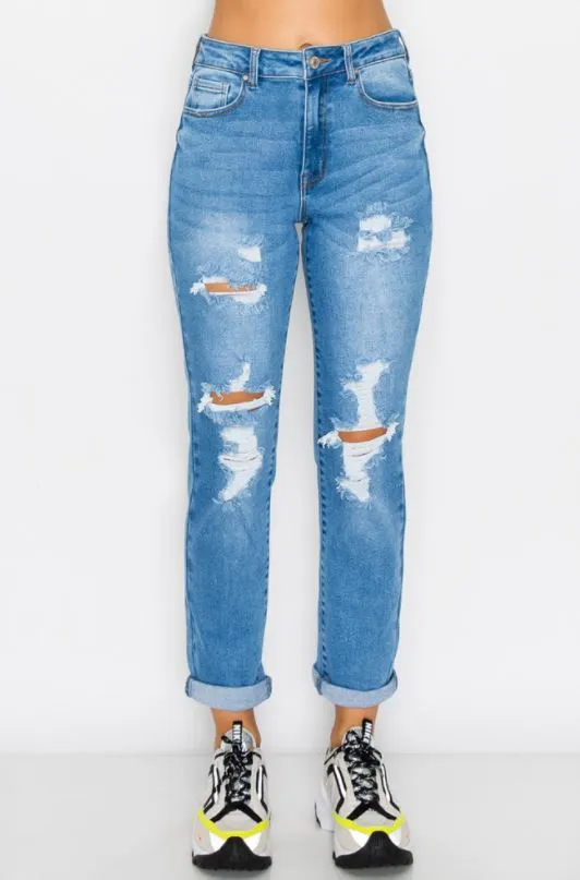 DESTROYED CUFF BOYFRIEND JEANS