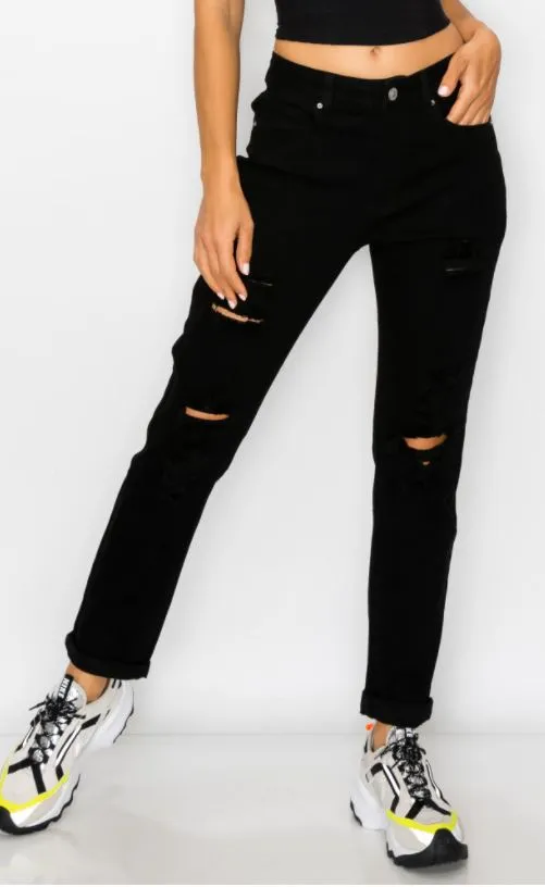 DESTROYED CUFF BOYFRIEND JEANS
