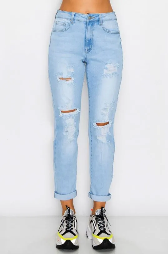 DESTROYED CUFF BOYFRIEND JEANS