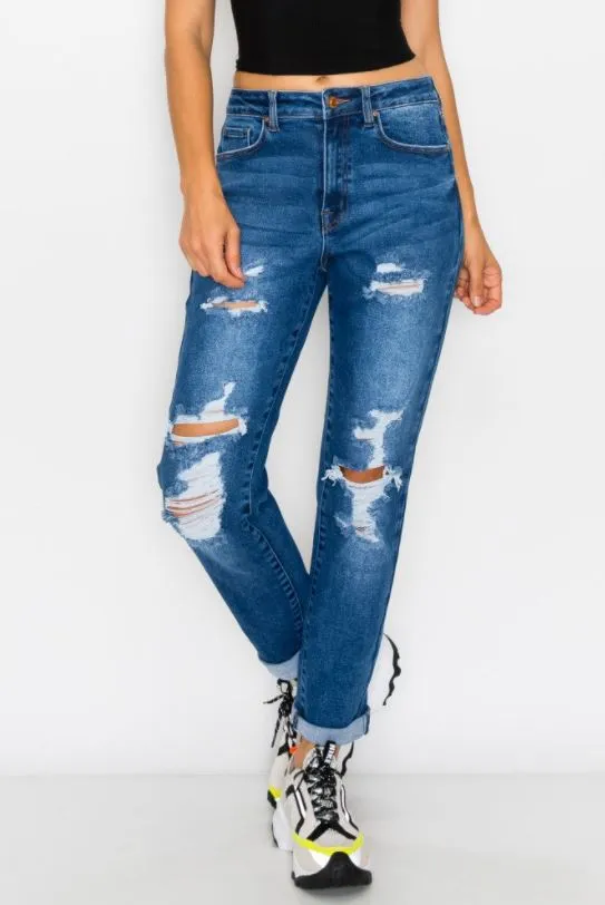 DESTROYED CUFF BOYFRIEND JEANS