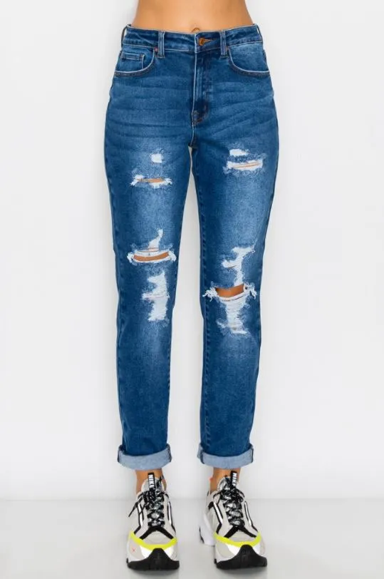 DESTROYED CUFF BOYFRIEND JEANS