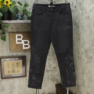 DG2 by Diane Gilman Women's Stretch Artwork Slim Leg Jeans Black Animal 14