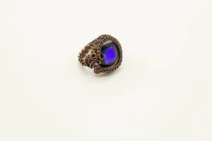 Dichroic Blue and Black Fused Glass and Copper Wire Wrapped Statement Ring