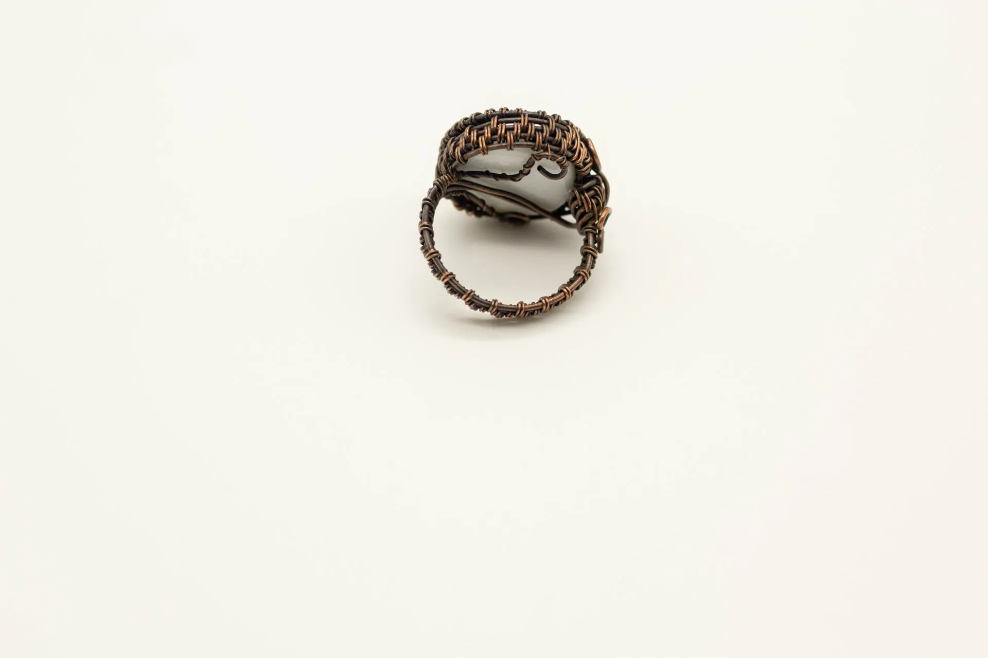 Dichroic Blue and Black Fused Glass and Copper Wire Wrapped Statement Ring