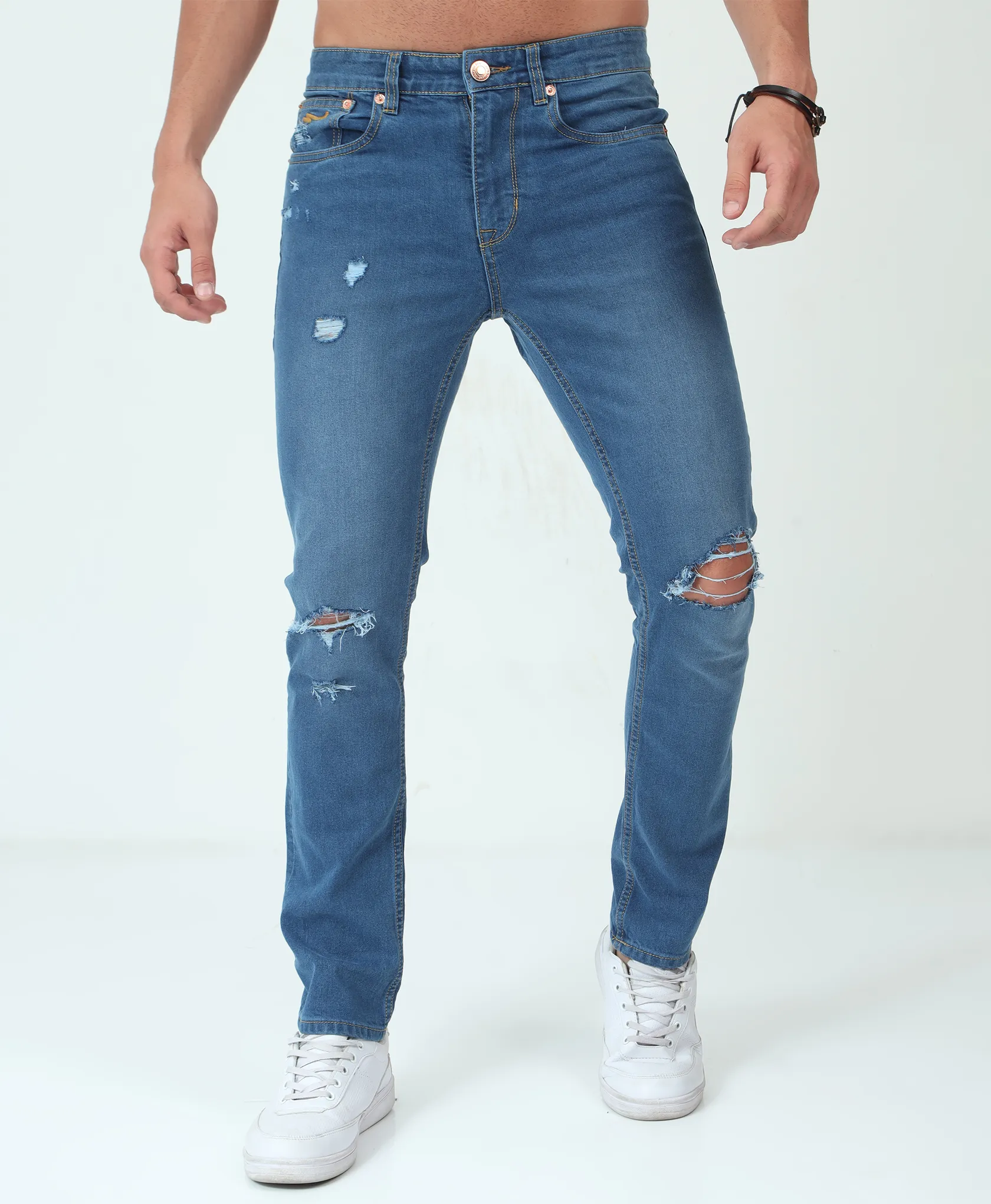 Distressed Light Blue Slim-fit Jeans