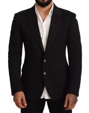 Dolce & Gabbana Black Cotton Slim Fit Coat Jacket Blazer